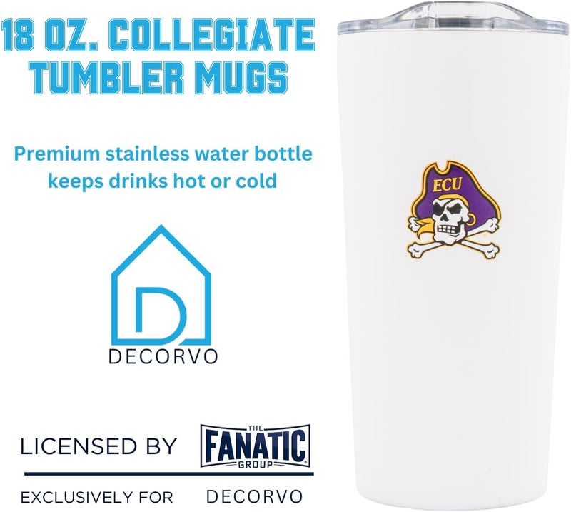 Decorvo Officially Licensed Collegiate Stainless Steel Tumbler - Double Walled Insulated Travel Tumbler with Slide Lid - 18 oz (East Carolina) - Image 2